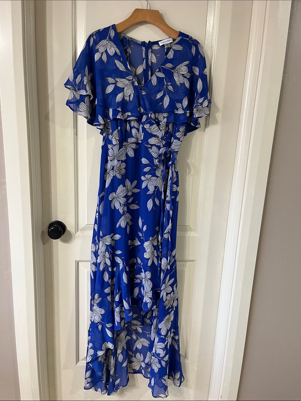 Calvin Klein Royal Blue Floral Wrap Maxi Dress